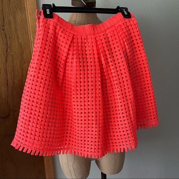 ANOTHER EDITION Japan sz S Bright Coral Orange Basket Woven Weave Skirt - Picture 2 of 7